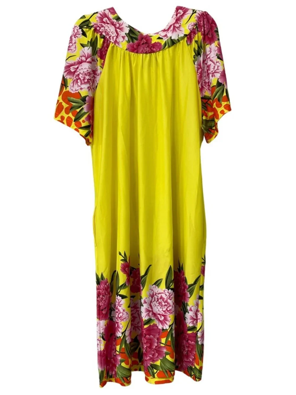 Vintage 80s Anthony Richards Nightgown XL Floral Muumuu Housecoat Boho Tiki